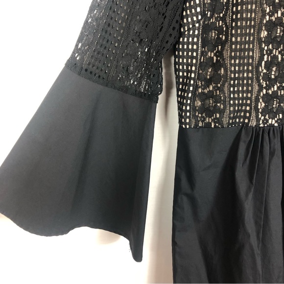 HD in Paris Anthropologie Drea Bell Sleeve Lace Dress | Black | Size Medium - Picture 4 of 14